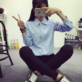 仁俪2016春季新款韩版衬衫女学院风学生大码时尚百搭纯棉纯色衬衫 白色春款 M