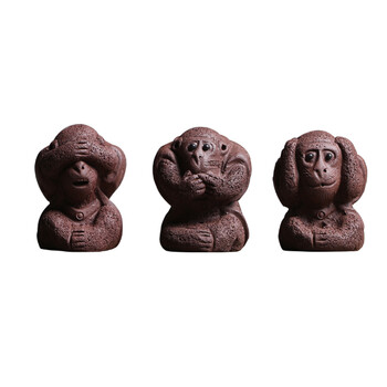 紫砂紫泥茶宠小巧小号手工三不猴生肖猴子不看不听不说 三不猴(一套3