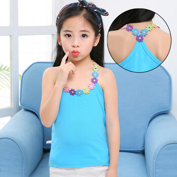 儿童背心女薄款夏季女童装吊带小背心夏季中大童女孩打底内衣 花朵y字