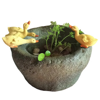 千特 创意水培花盆动物复古个性多肉桌面花器石臼摆件盆栽装饰 仿真