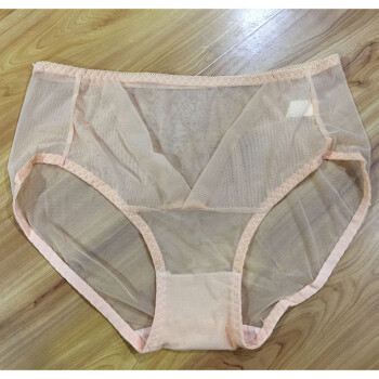 内裤 女 网纱性感女士大码中腰夏全透明胖mm三角蕾丝面料 杏色 m