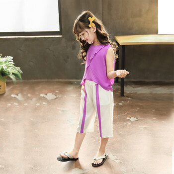 雪纺套装2018新款女童夏装儿童时髦潮衣中大童阔腿裤小女孩两件套