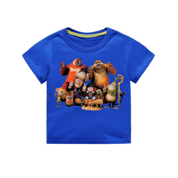 儿童装夏季男童熊出没光头强图案中大童短袖t恤棉上衣服薄 宝蓝色 130