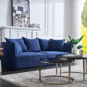 布艺沙发简约现代小户型客厅整装单双三人组合棉麻布沙发家具 蓝色