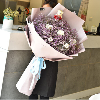 花锦集满天星花束鲜花速递情人节生日礼物生日超大巨型粉色蓝色女朋友全国同城送花上门棉花熊抱花束粉色 R款 图片价格品牌报价 京东