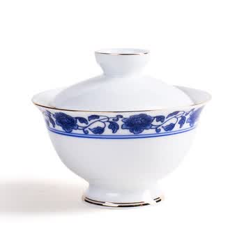 景德镇仿古青花瓷盖碗茶杯 大号陶瓷功夫茶具三才碗敬茶碗 缠枝莲
