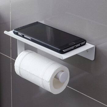 粘墙式纸巾架厕所手机架壁式托盘卷纸架可放手机手纸架座 可置物式