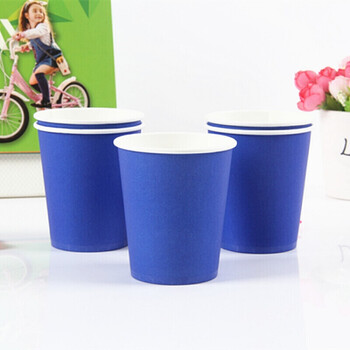 纸杯一次性彩色纸杯子加厚环保手工纸杯商务冷热水纸杯 纯色深蓝色300