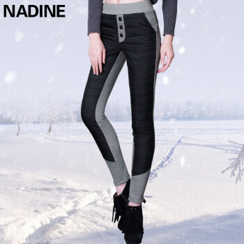 Nadine2015冬季新款女式高腰外穿羽绒裤女打底裤修身显瘦加厚保暖休闲裤 女款 黑灰 M