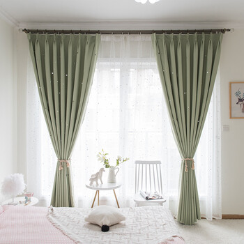 三巧高精密仿真丝镂空星星窗帘客厅卧室阳台网红公主遮光窗帘成品可