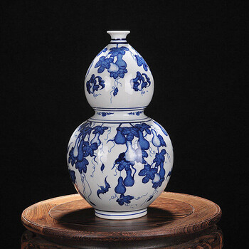 陶瓷器仿古青花瓷花瓶花插 家居饰品客厅工艺时尚摆件 葫芦图葫芦