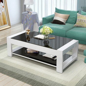 茶几简约客厅现代简易经济型双层茶几钢化玻璃方形客厅家具 100x50