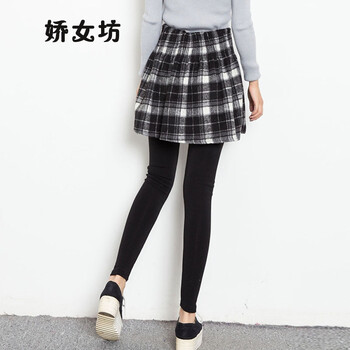 娇女坊  2015秋冬季新款假两件加绒加厚打底格子短裙修身紧身长裤裙裤女 红色 均码