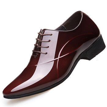 mogori皮鞋男秋季新款系带尖头男士正装鞋新郎婚鞋 酒红色 38