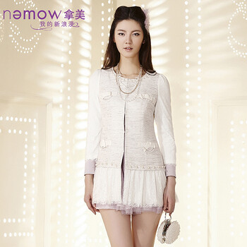 
                                        拿美/Nemow南梦秋季外套女季欧式网纱蕾丝拼接中长风衣A3E246 浅紫色 M                