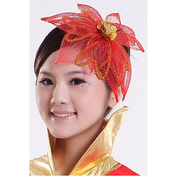 骁熊 东北秧歌广场舞扇子舞蹈头饰头花演出头饰头花亮片花发饰用品 红
