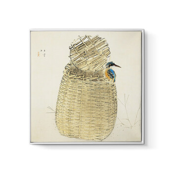 现代新中式装饰画日式客厅三联挂画和风壁画 hn00202翠鸟与鱼篓 60x60