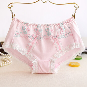 女士内裤纯棉裆低腰性感无痕蕾丝边三角裤头透气简约小清新少女 粉色