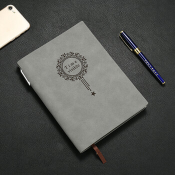 软皮抄 a5商务笔记本文具办公记事本复古厚日记本子 浅灰 空白内页