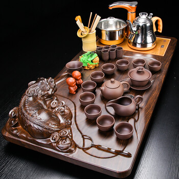 整套紫砂功夫茶具套装 家用简约实木茶盘茶台全自动四合一电磁炉 07