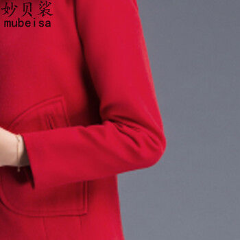 妙贝裟 2015秋季新款短款纯色毛呢短外套 女 红色 L