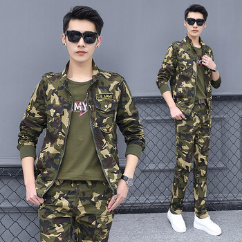 闪雷2018新款迷彩服套装男款夏季户外运动装纯棉休闲男装三件套薄款男