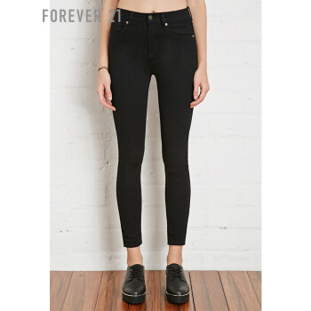 FOREVER21 经典高腰小脚牛仔长裤 黑色 27