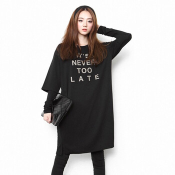
                                        shezglobal韩版SZ春夏季新款女装中袖圆领套头百搭宽松打底连衣裙 黑色 均码                