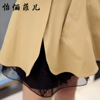 怡俪菲儿 风衣 女 中长款2016春装新款修身上衣外套英伦学院风衣名媛小香风女款外套 23 卡其 XL