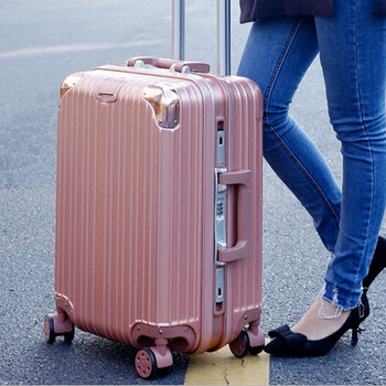 行李箱男女拉杆箱旅行箱密码箱皮箱登机箱20寸26寸 铝框玫金《好看又