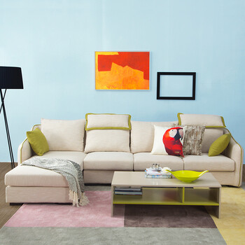 沙发欧式简约棉麻布艺沙发可拆洗小户型自由组合l型沙发 藕荷色沙发