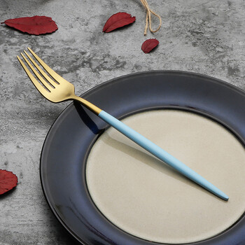 gtawre葡萄牙甜品刀叉勺西餐餐具刀叉勺三件套单品304不锈钢餐具 浅蓝