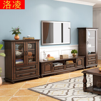 电视柜简约美式乡村电视柜地柜组合客厅家具实木高低柜 1031双门低厅