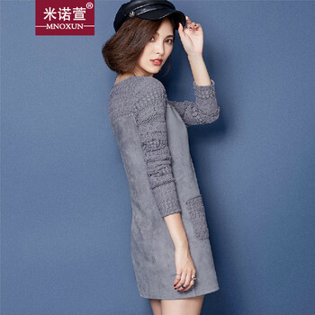 米诺萱-秋冬新品鹿皮绒加绒加厚连衣裙 K672# 粉红色 M