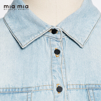 miamia2015秋季新品欧美风纯棉方领水洗牛仔女式长袖宽松休闲衬衫842537 蓝色 M/38