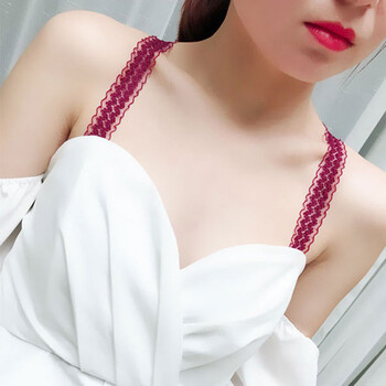 花边肩带内衣文胸带子双肩性感内衣带一字领漏肩衣带 双花边酒红色