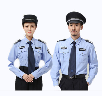 男女保安制服衬衫小区物业酒店工作服长袖衬衣 天蓝长袖领花款一件 女