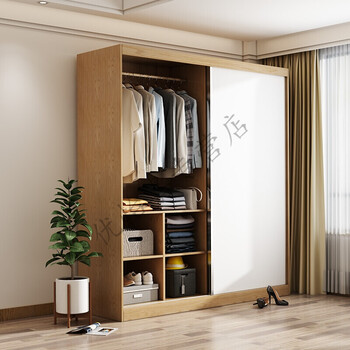 实木两门衣柜北欧风格日式推拉门衣柜卧室组装家具定制 北欧实木推