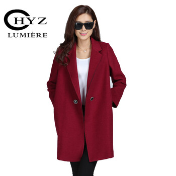 HYZLUMIERE 秋冬季新款毛呢大衣女长款毛呢外套呢子大衣 酒红色 M