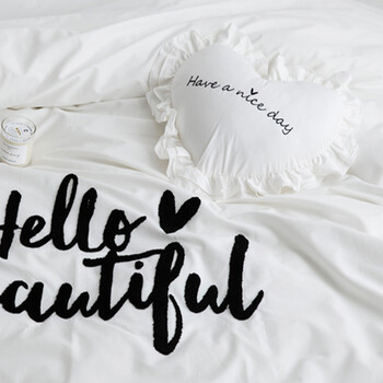 ins抱枕纯棉女生靠枕纯色韩式可爱棉刺绣方形抱枕 爱心枕:hello白色mk