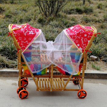 双胞胎竹车手推车双人老北京小竹车轻便手工竹子二胎婴儿车新品 转向