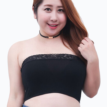 加大码胖mm防走光抹胸220斤肥妞打底围胸夏一片式蕾丝抹胸裹胸薄 黑色