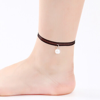 清新蕾丝双层韩国简约学生铃铛脚链脚绳脚环女装饰 13#丝带白珠项圈