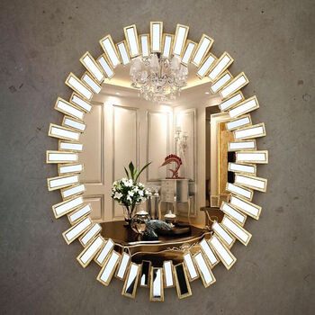 欧式美式艺术镜酒店装饰太阳镜装饰玄关镜壁饰墙壁挂镜子 圆复古金