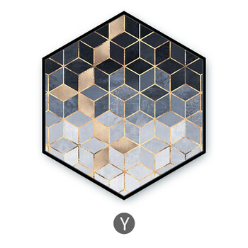 六边形装饰画抽象画个性创意现代简约客厅沙发背景墙画北欧画油画 y款