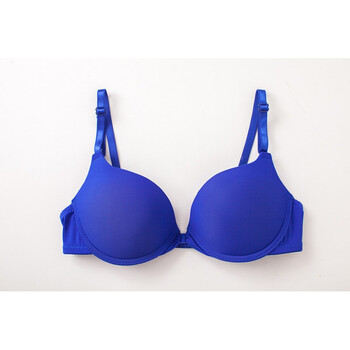 光面前扣式美背无痕聚拢文胸一字细带性感透气小胸少女内衣夏 蓝色 38