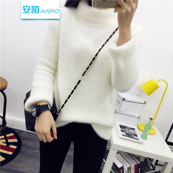 安陌ANMO 2015新款套头毛衣针织衫秋冬女装上衣冬季厚外套秋装学生6191 6250白色 均码