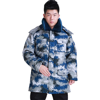 策马 空军蓝色数码迷彩防寒保暖作训加厚大衣 空军作训大衣 空军迷彩