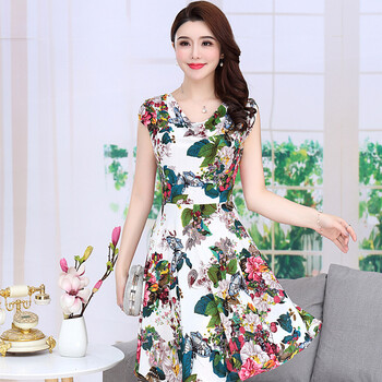 中年妈妈装中老年连衣裙35-40-45-50岁大码妇女装短袖花裙子夏装 乳