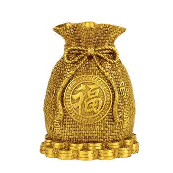 宏图好运 铜福字存钱罐金钱袋聚宝盆客厅创意家居装饰工艺品摆件 小号